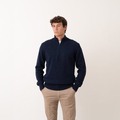 Half Zip Sweater Wool Blend - Blue