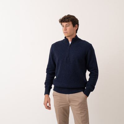 Half Zip Sweater Wool Blend - Blue