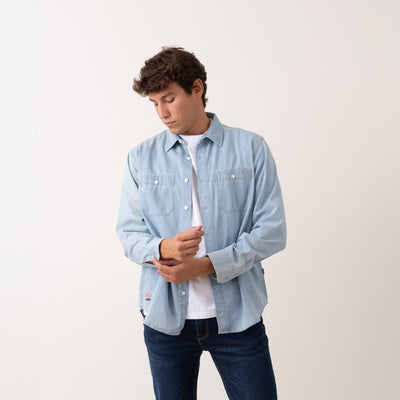 Basic Light Denim L/S Shirt - Heavy Washed Denim