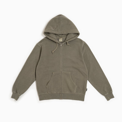 Fade Wash Zip-Up Hoodie - Olive