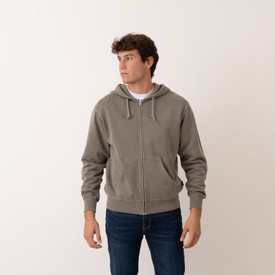 Fade Wash Zip-Up Hoodie - Olive