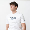 High Neck Supima® USN Printed T-Shirt - White