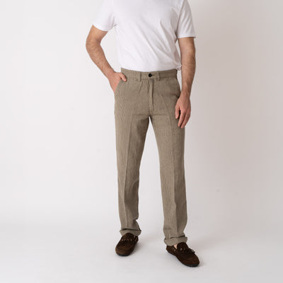 Chinos Misto Lino a Righe - Fly Green/Beige