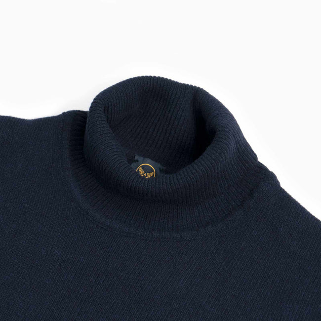 Pullover in lana con collo alto - Blu scuro