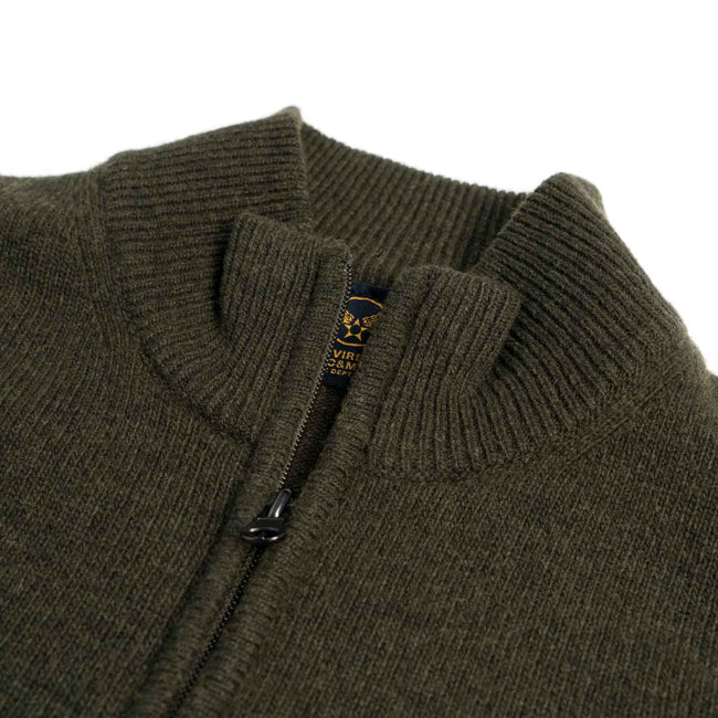 Maglia in lana con zip intera - Verde militare